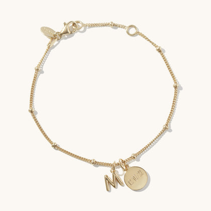 Personalised Disc & Letter Bracelet Gold